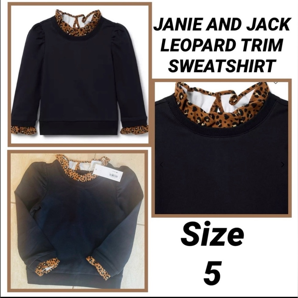 JANIE AND JACK LEOPARD TRIM SWEATSHIRT